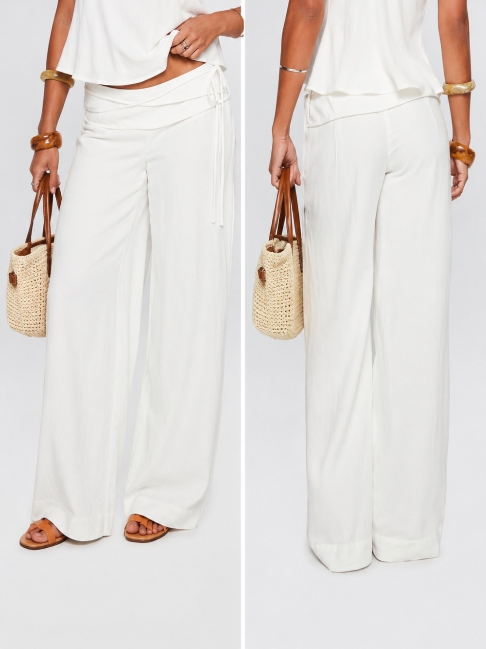 Princess PollyWide-silver Moon Linen Blend Tie Pants - White Size 2